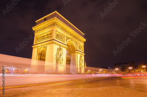 Arch of Triumph of the Star in Paris (France) at night