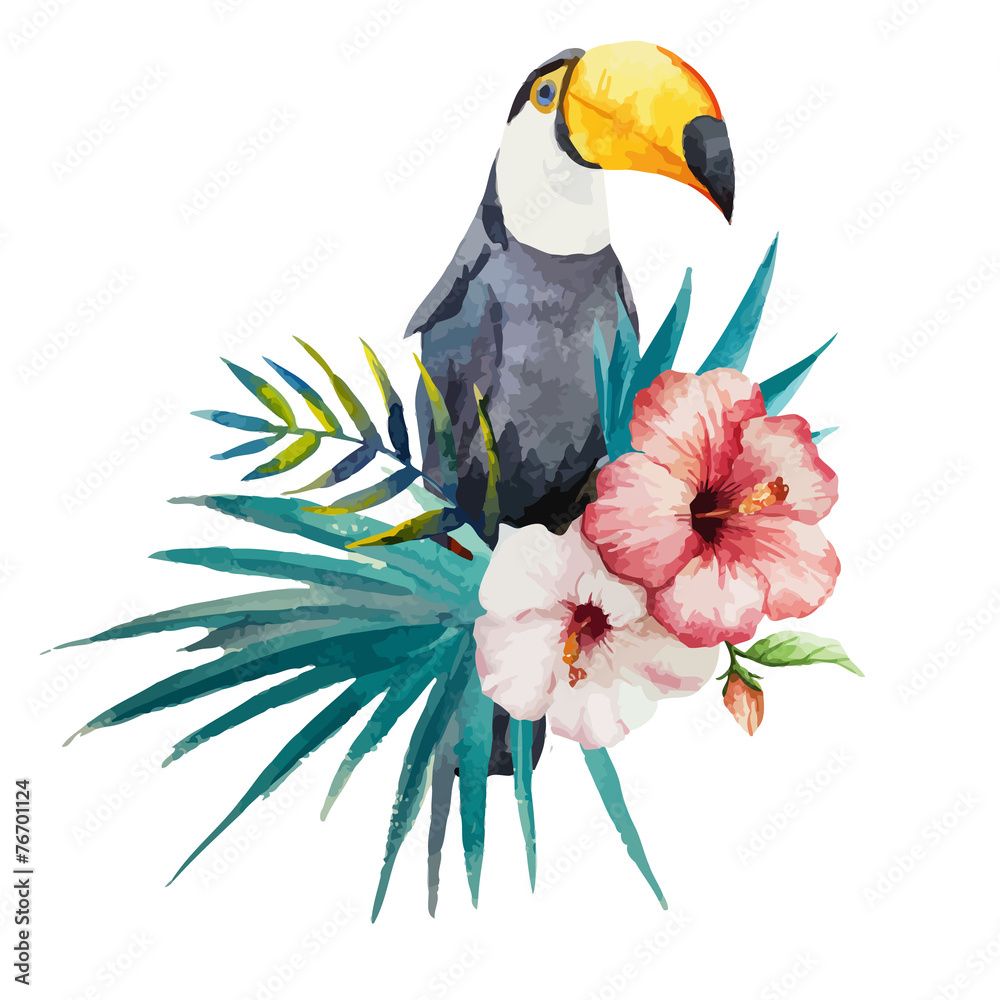 Obraz premium pattern toucan parrot tropical jungle nature background