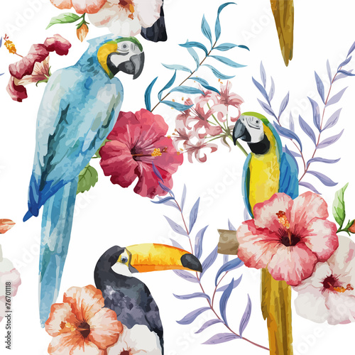 pattern toucan parrot tropical jungle nature background