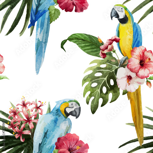 pattern toucan parrot tropical jungle nature background
