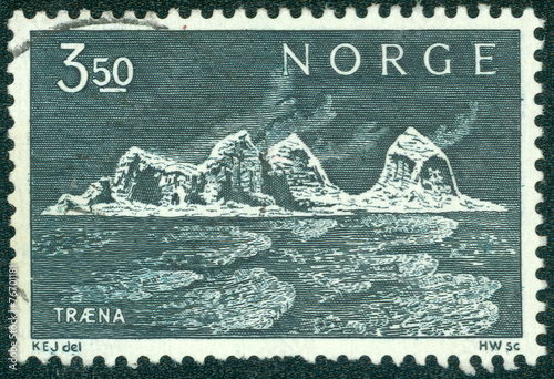 stamp printed in the Norway shows Traena Islands