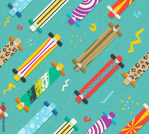 Various Longboards Diagonal Seamless Pattern