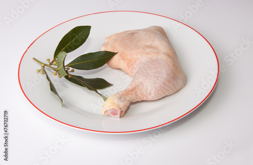 Chicken leg with bay branch photo