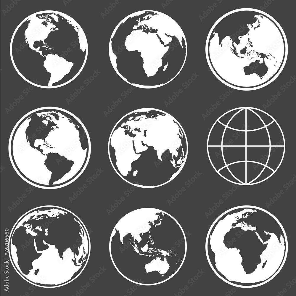 Set of earth planet globe icons. Vector. Set of earth planet globe icons. Vector.