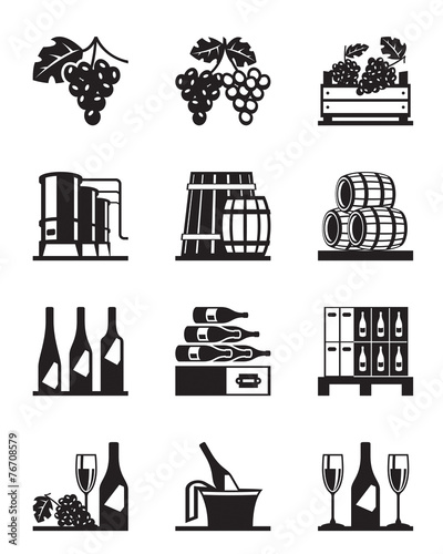 Grapes and wine icon set - vector illustration