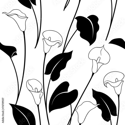 Tablou canvas Black and white calla lily pattern