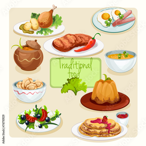 Traditional Food Dishes Set