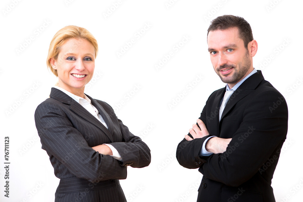 Businessman and business woman on a white background Businessman and business woman on a white background