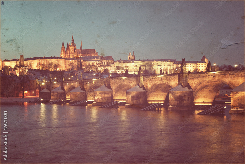 Famous Prague panorama, Old vintage filter