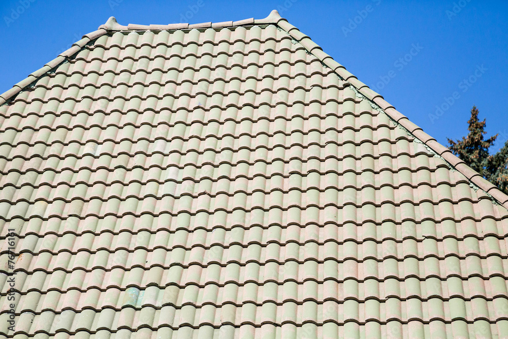 Fototapeta premium Green Tile Roof Under Blue Sky
