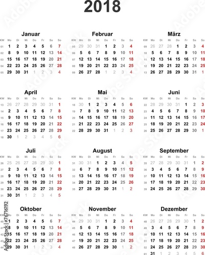 Kalender 2018 universal - ohne Feiertage