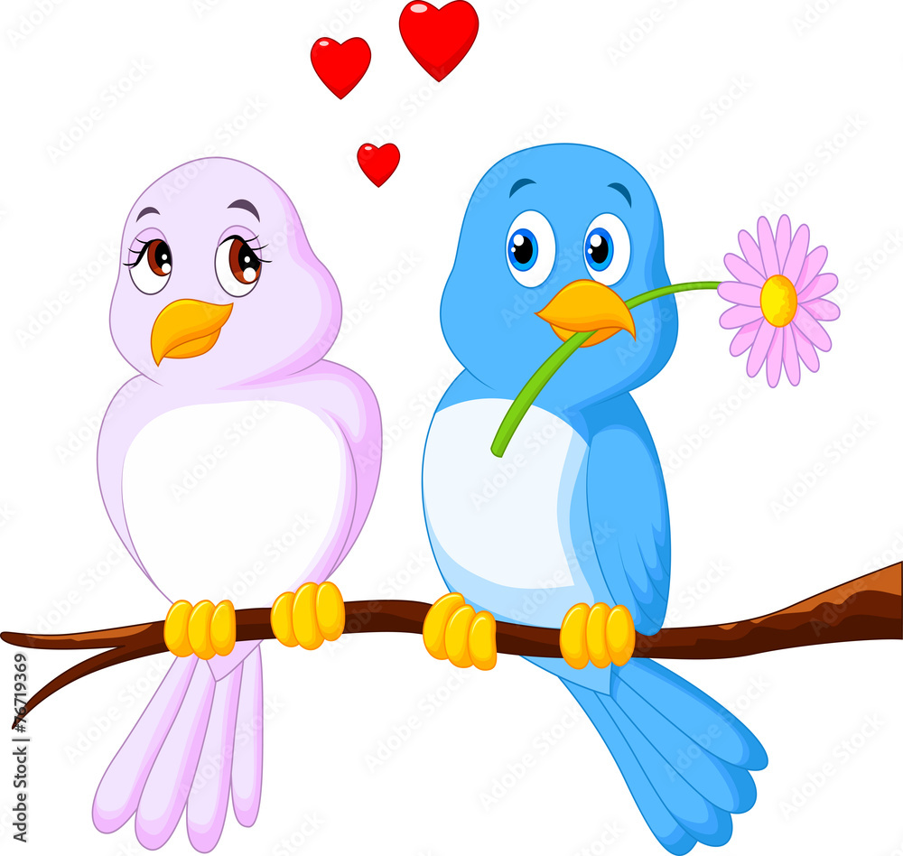Cartoon couple bird on a branch Cartoon couple bird on a branch