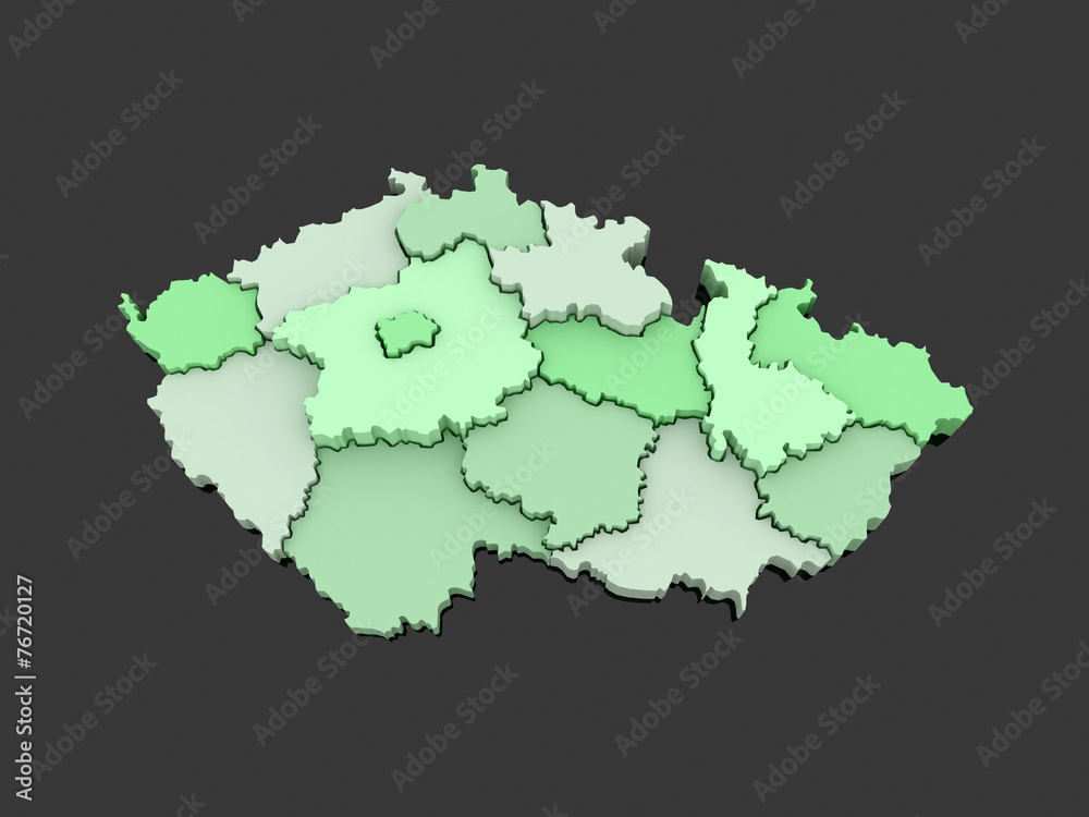 Three-dimensional map of Czech Republic.