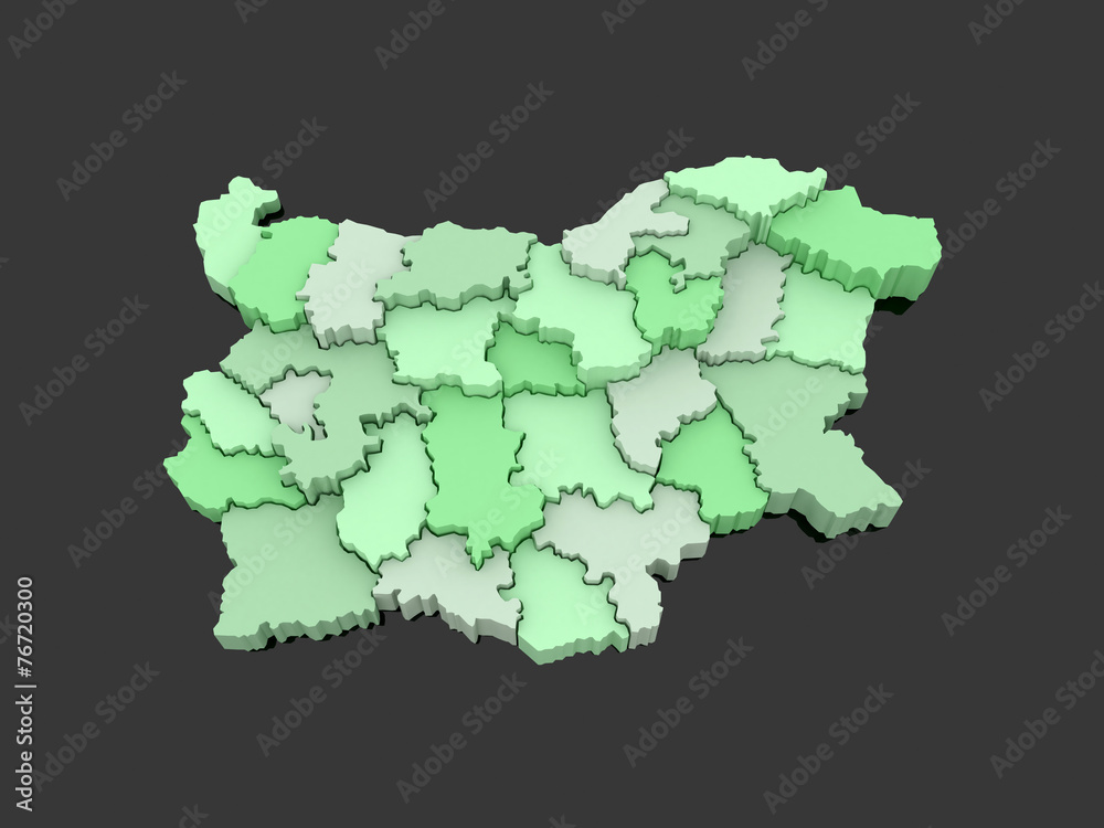 Obraz premium Three-dimensional map of Bulgaria.