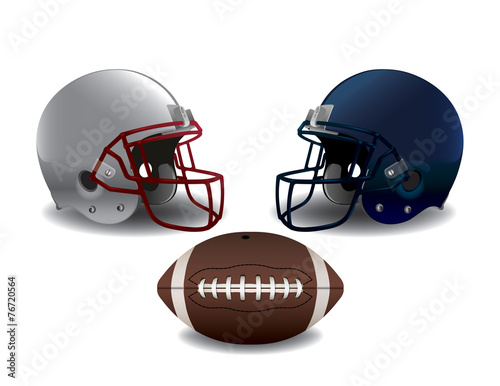 American Football Helmets and Ball Isolated Illustration
