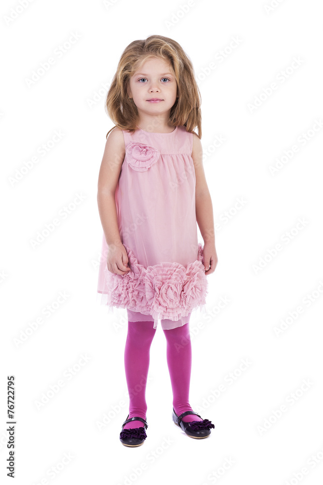 Full length portrait of an adorable little girl with pink dress Full length portrait of an adorable little girl with pink dress
