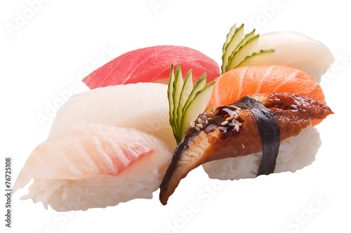 traditional sushi sashimi on white background