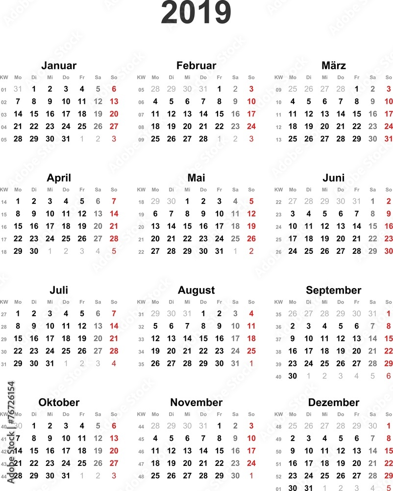 "Kalender 2019" Images – Browse 11 Stock Photos, Vectors, and Video | Adobe  Stock