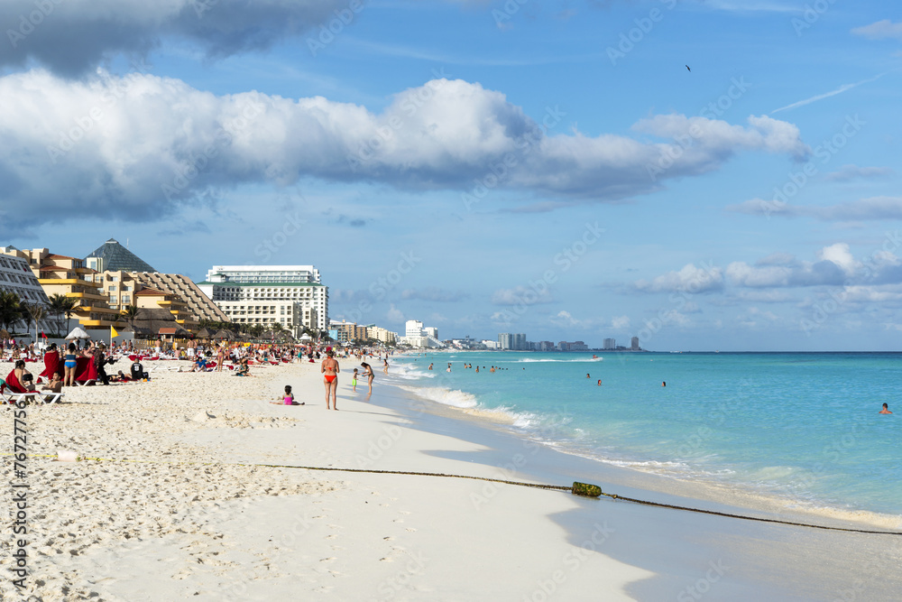 A view of Cancun beach on the Yucatan, Mexico.