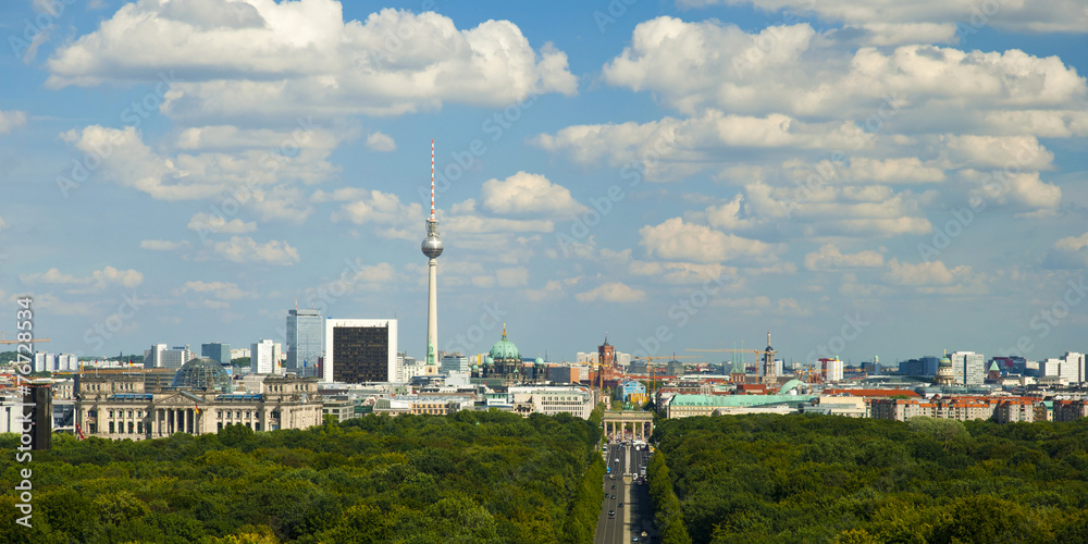 panoramic view at Berlin City Skyline from Tiergarten, Germany, Europe, Panoramablick auf Berlin, Deutschland, Europa