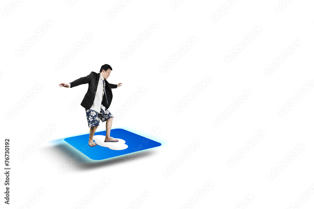 Man skiing on cloud app icon with white background