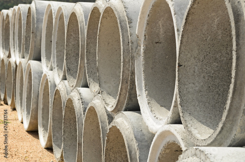 Concrete drainage pipes stacked