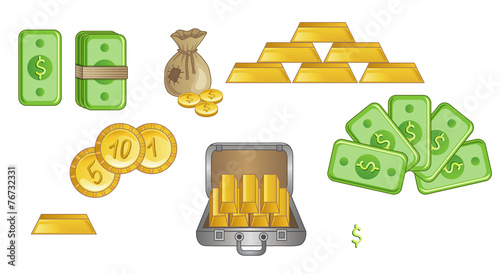 Money icons on white