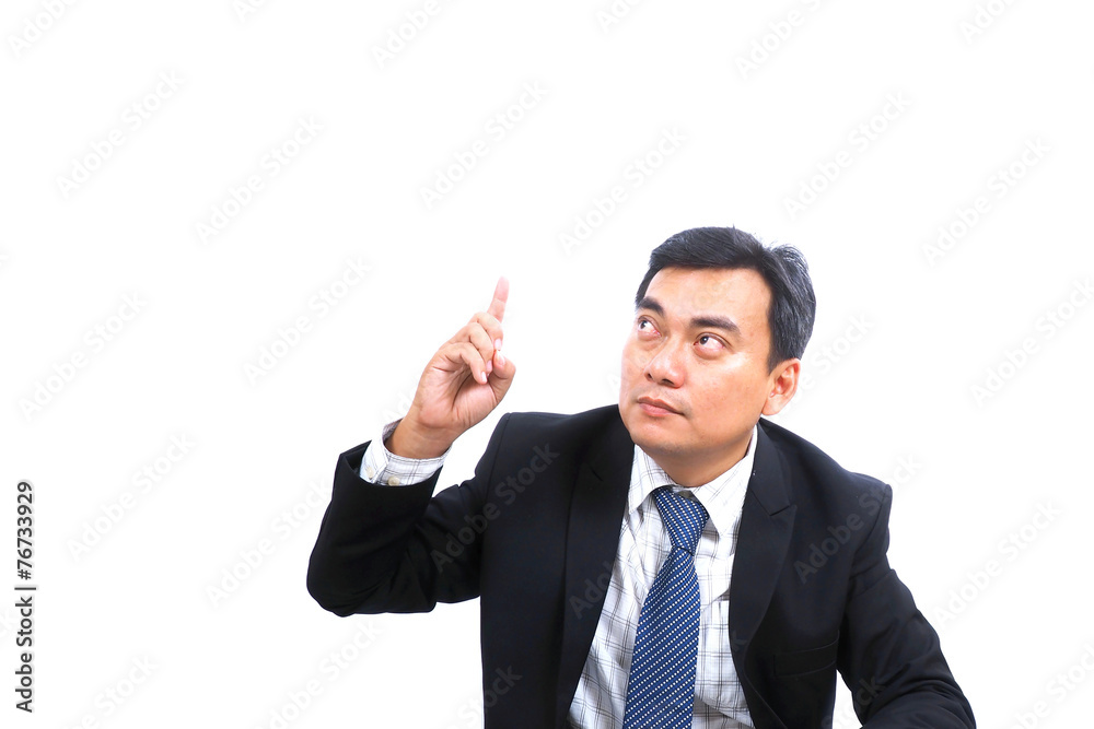 Asian businessman pointing bulb and idea concept Asian businessman pointing bulb and idea concept