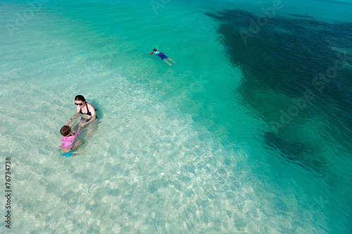 Mother and kids at tropical beach