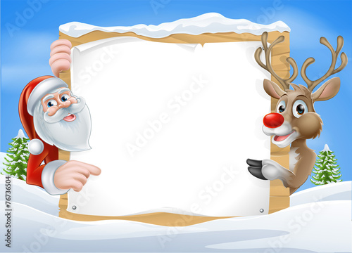 Christmas Reindeer and Santa Sign