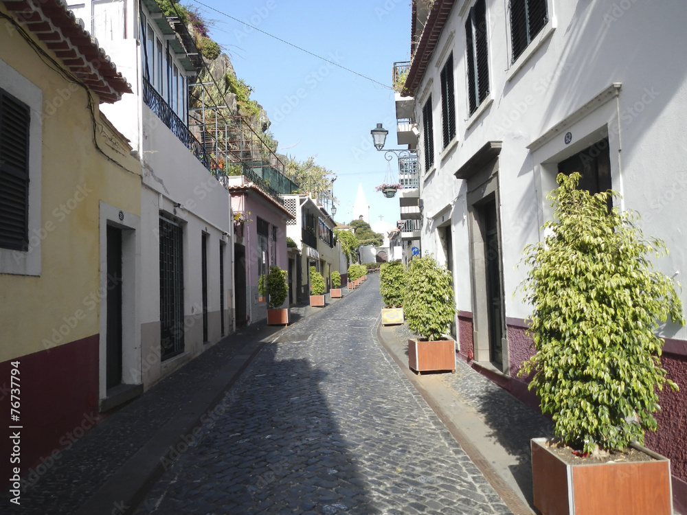 Cobblestone street in Funchal old town, Madeira
