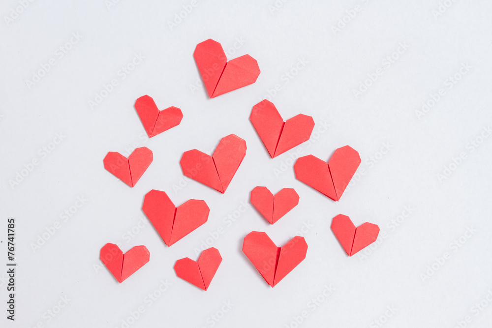 Love day. Handmade DIY origami hearts background