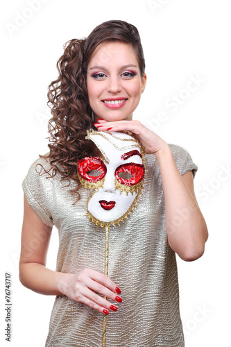 Beautiful girl with masquer...