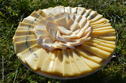 Obraz na płótnie Assiette de fromage dans l'herbe w salonie