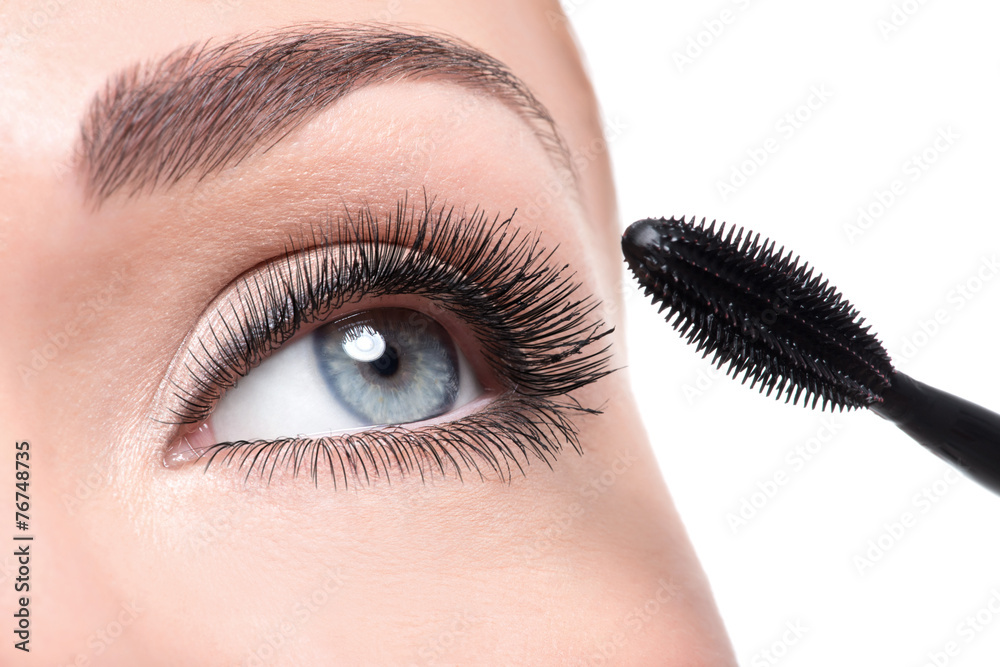 Naklejka premium Beauty female eye with long false eyelashes