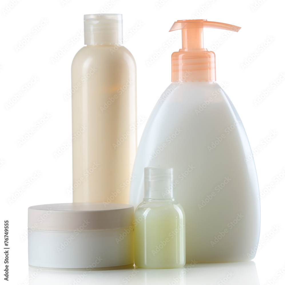 Group of cosmetic bottles isolated on white Group of cosmetic bottles isolated on white