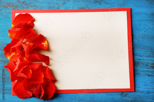 Beautiful hand made post card with rose petals