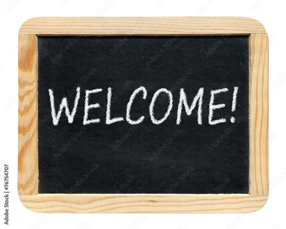 Blackboard with Welcome! phrase isolated on white background Blackboard with Welcome! phrase isolated on white background