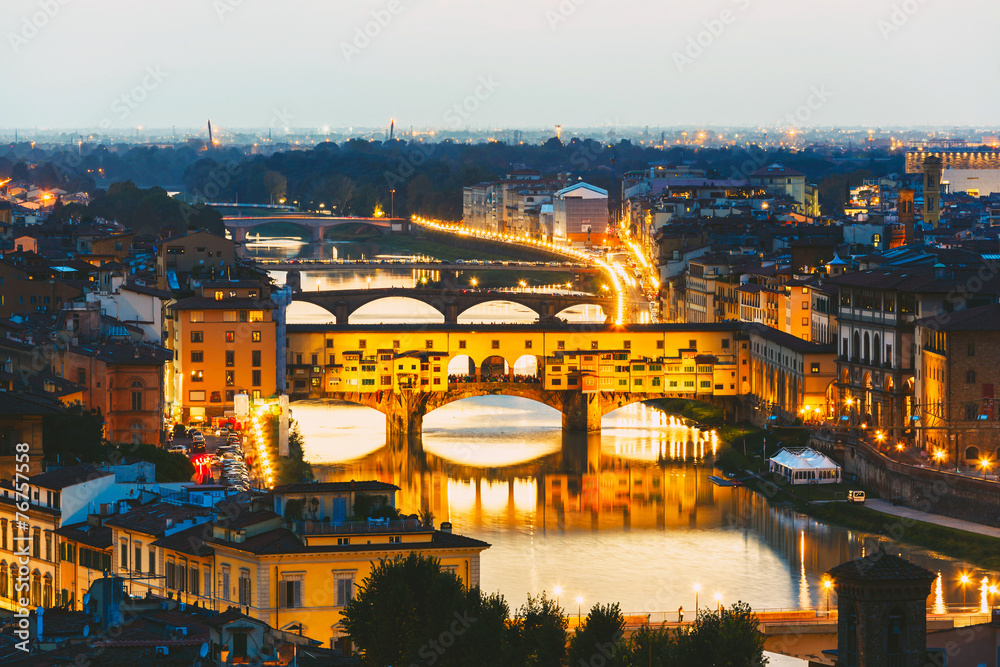 Arno River and bridges Ponte Vecchio