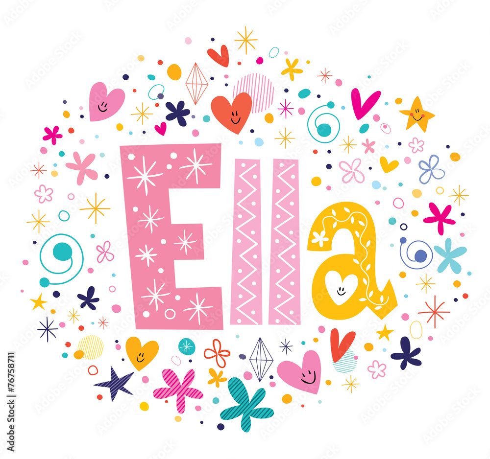 Ella female name decorative lettering type design Stock Vector Adobe