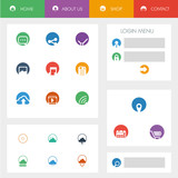 Set of flat design icons in colorful bars for graphic user