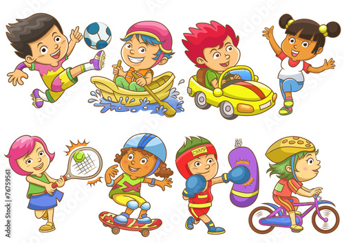 illustration of children playing different sports.