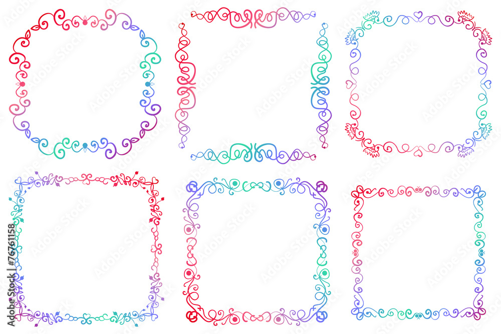 Set of hand drawn colorful doodle frames