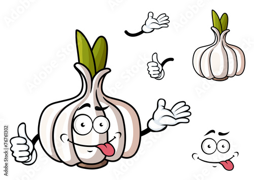 Cartoon garlic vegetable with green sprouts