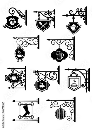 Street signboards with forged brackets