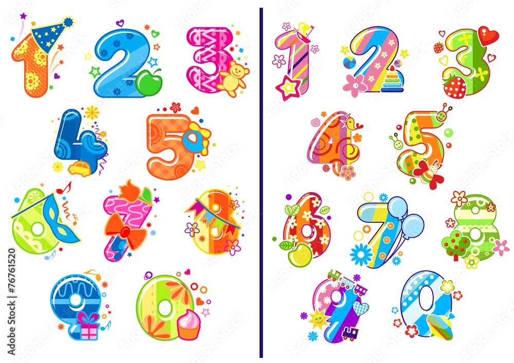Cartoon childish numbers and digits Cartoon childish numbers and digits