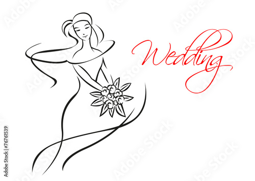 Outline silhouette of bride with flowers