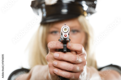 Policewoman cop with gun