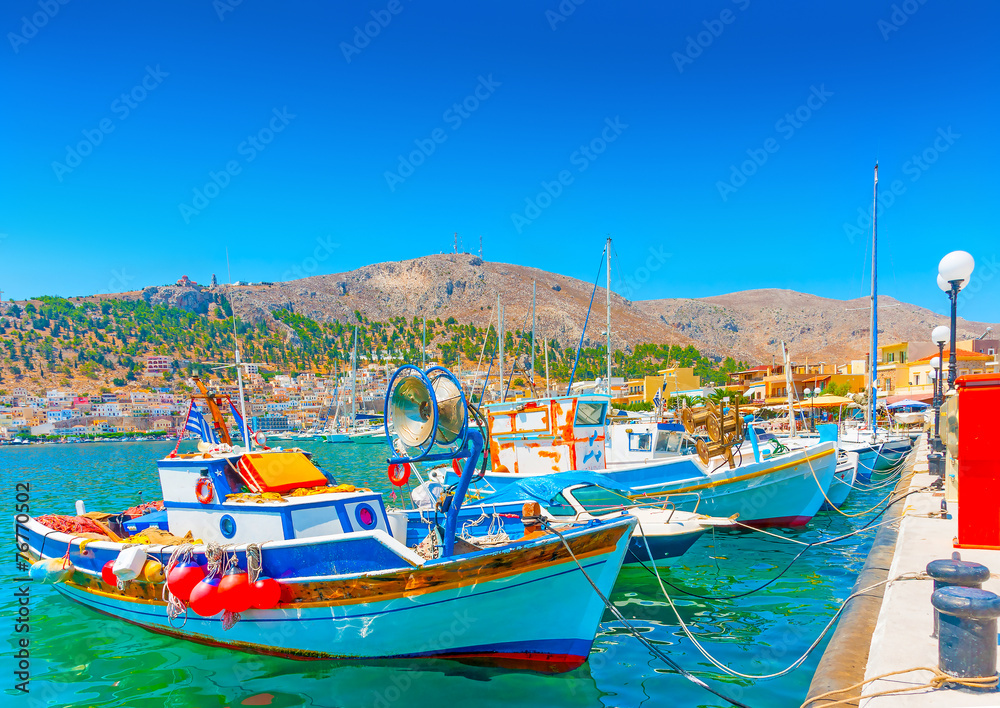 Obraz premium traditional fishing boats at Kalymnos island in Greece