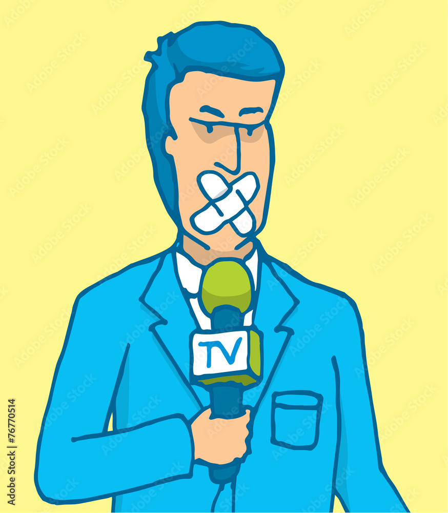 Censored reporter with his mouth covered with patch Censored reporter with his mouth covered with patch